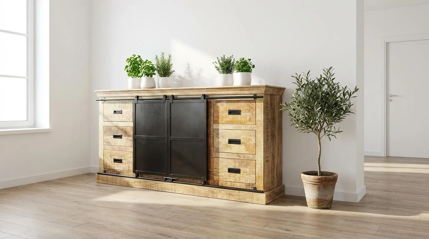 Buffet industriel en manguier massif et métal INDUS – 160 ou 180 cm | Dwelling Interiors