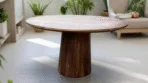 Table ronde Bourges - Manguier massif brun noyer - 130 cm - Dwelling Interiors