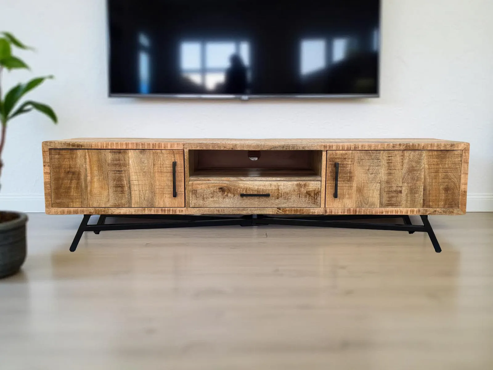 Meuble TV Industriel en Bois de Manguier Massif et Metal – 150 cm et 180 cm – Amiens