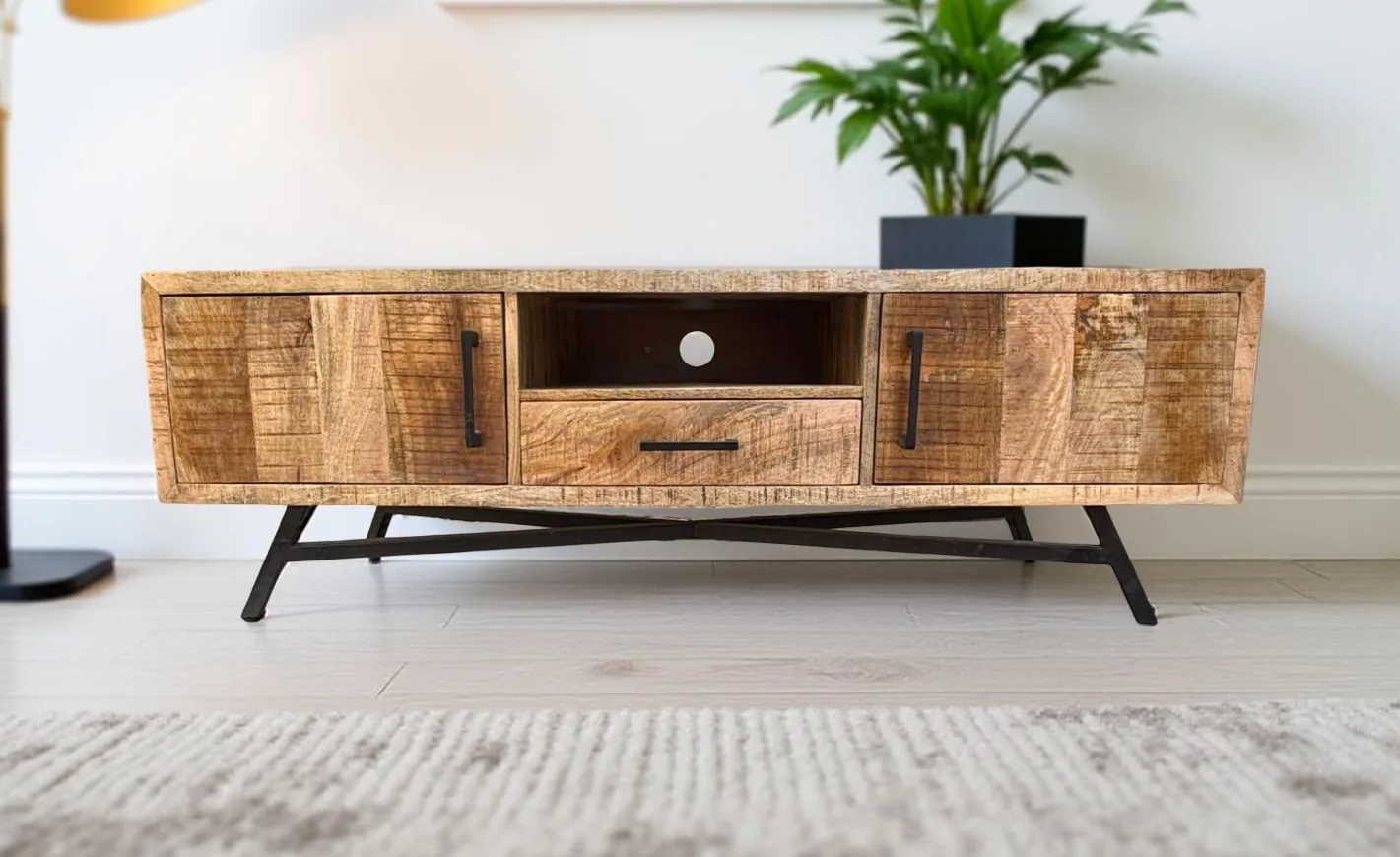 Meuble TV Industriel en Bois de Manguier Massif et Metal – 150 cm et 180 cm – Amiens