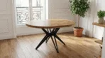 Table à Manger Ronde Extensible en Manguier Massif et Métal — Lyon - 120 cm et 130 cm - 40 cm rallonges