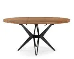 Table à Manger Ronde Extensible en Manguier Massif et Métal — Lyon - 120 cm et 130 cm - 40 cm rallonges