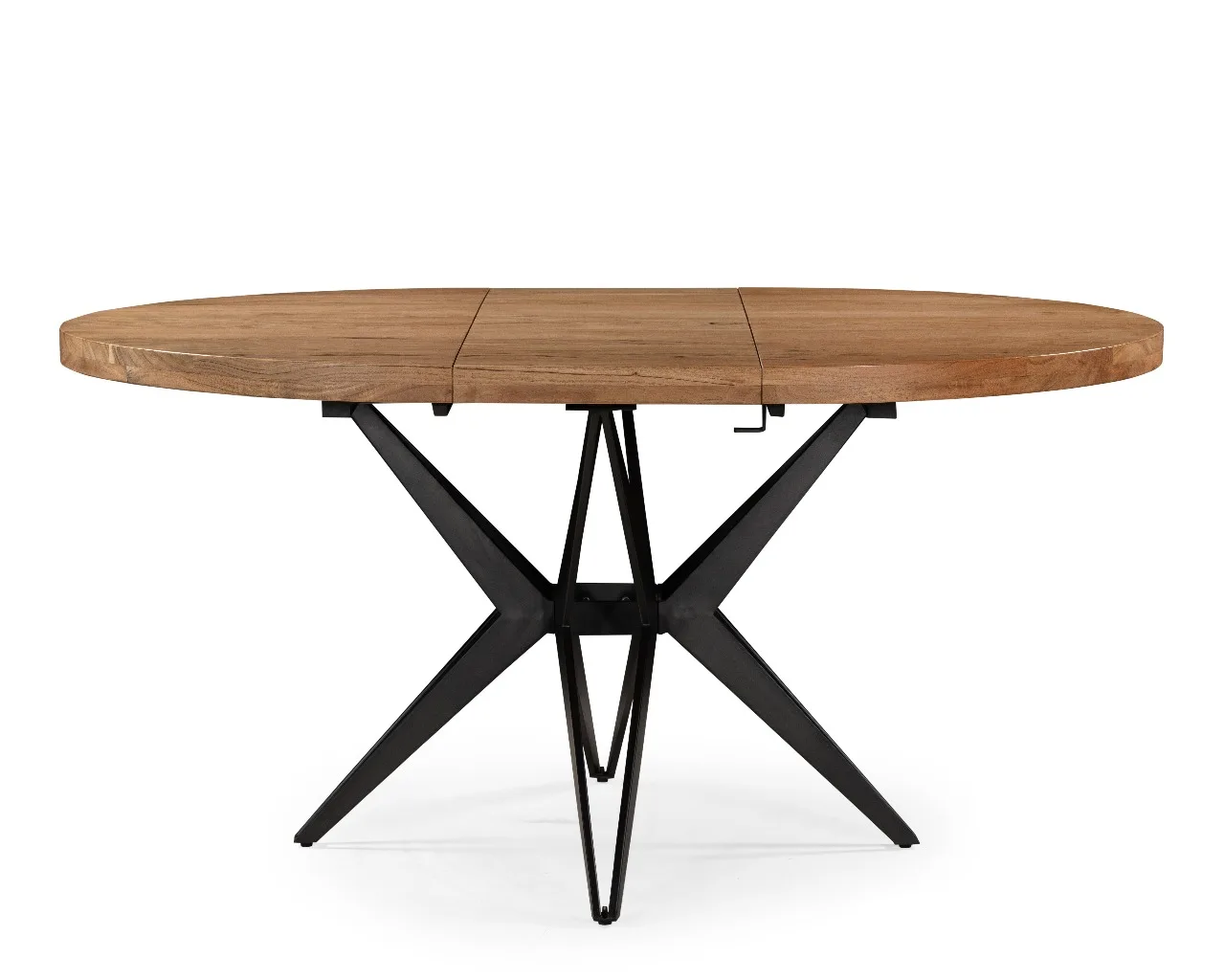 Table à Manger Ronde Extensible en Manguier Massif et Métal — Lyon - 120 cm et 130 cm - 40 cm rallonges