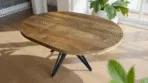 Table à Manger Ronde Extensible en Manguier Massif et Métal — Lyon - 120 cm et 130 cm - 40 cm rallonges