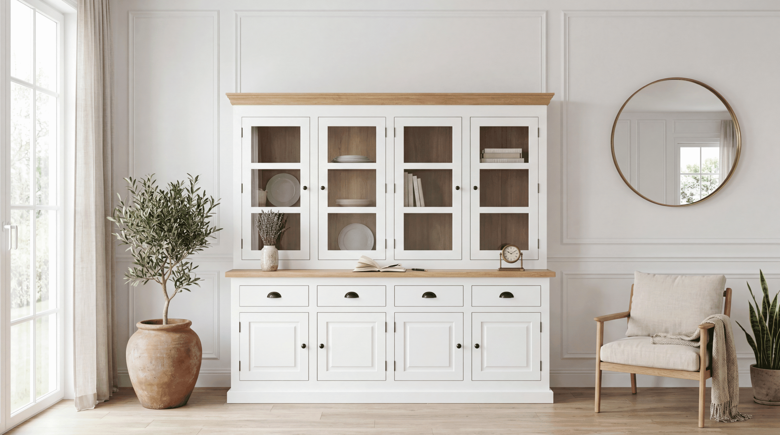 Vaisselier 200 cm en manguier massif laqué blanc – Style Campagne – Modèle Dax | Dwelling Interiors_interior_with-2 (5)