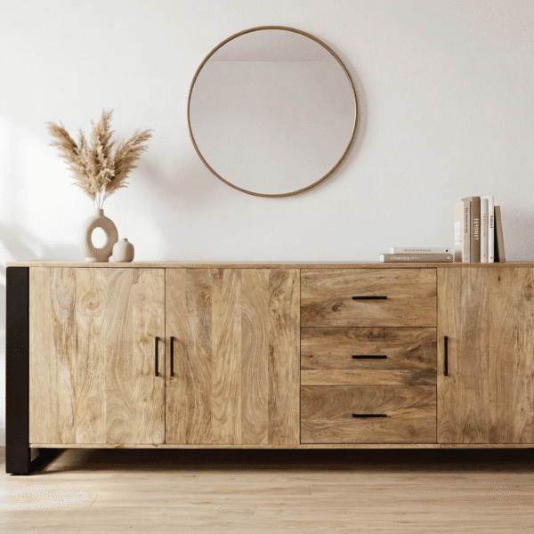 Buffet industriel 220 cm en manguier massif Fabrication artisanale Modèle Toulouse Dwelling Interiors side