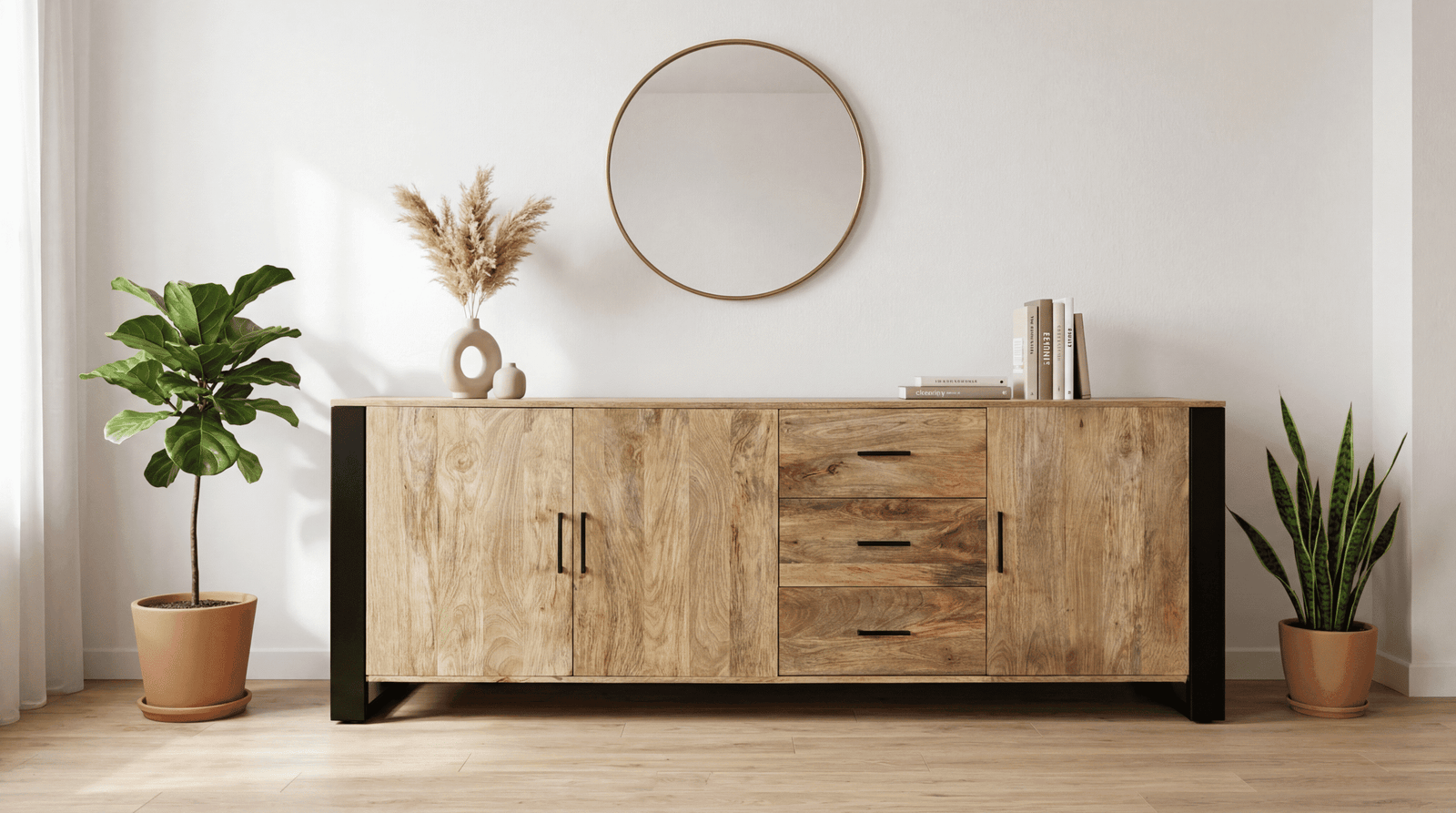 Buffet industriel 220 cm en manguier massif Fabrication artisanale Modèle Toulouse Dwelling Interiors side Buffet industriel 220 cm en manguier massif Fabrication artisanale Modèle Toulouse Dwelling Interiors side