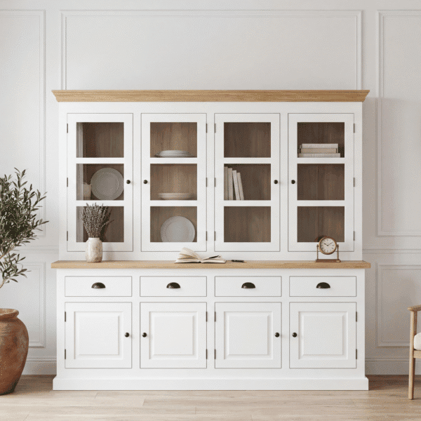 Vaisselier manguier laqué blanc Dax 200 cm campagne francaise Dwelling Interiors