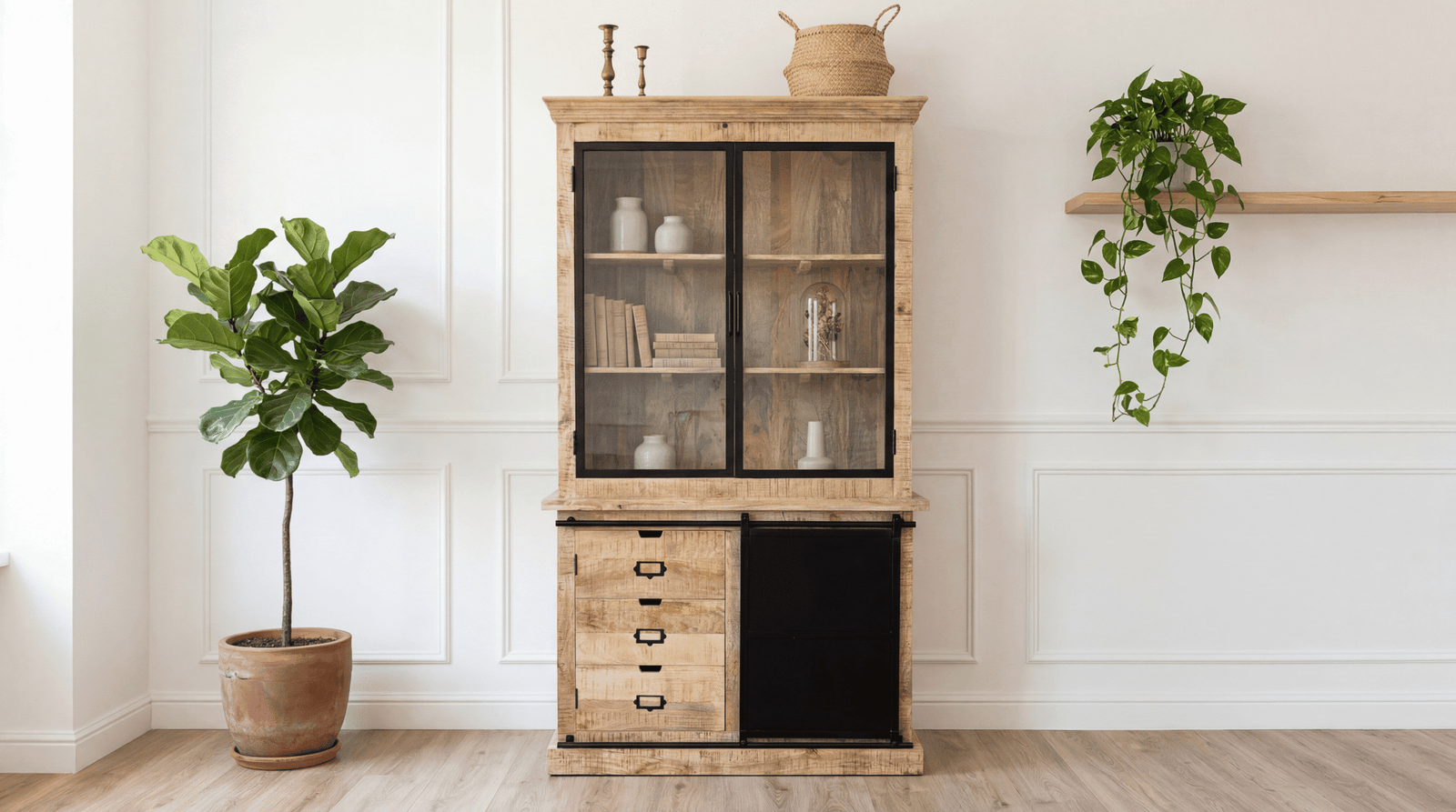 Vaisselier industriel manguier massif Dijon 120 cm metall noir Dwelling Interiors Vaisselier industriel manguier massif Dijon 120 cm métal noir Dwelling Interiors