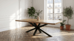 Table manguier bords arrondis Var 5 cm épaisseur pied étoile métal noir – Dwelling Interiors