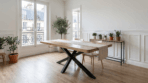 Bords arrondis et pied étoile métal noir table manguier Var Dwelling Interiors