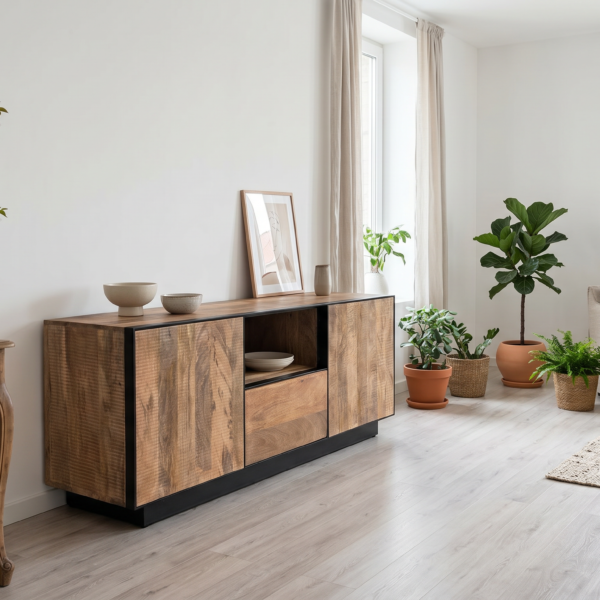 Meuble TV Avignon 160 cm en manguier massif – Ouverture par pression