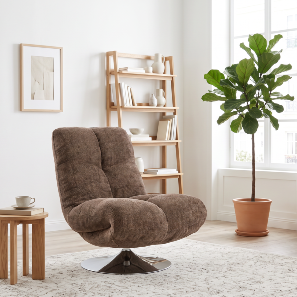 Fauteuil pivotant Nancy – Tissu chenille et piètement disque chromé | Arrivage 18 octobre