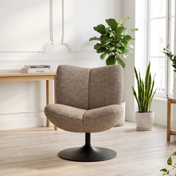 Fauteuil pivotant Strasbourg – Rotation 360° – Tissu bouclette et dossier papillon signature
