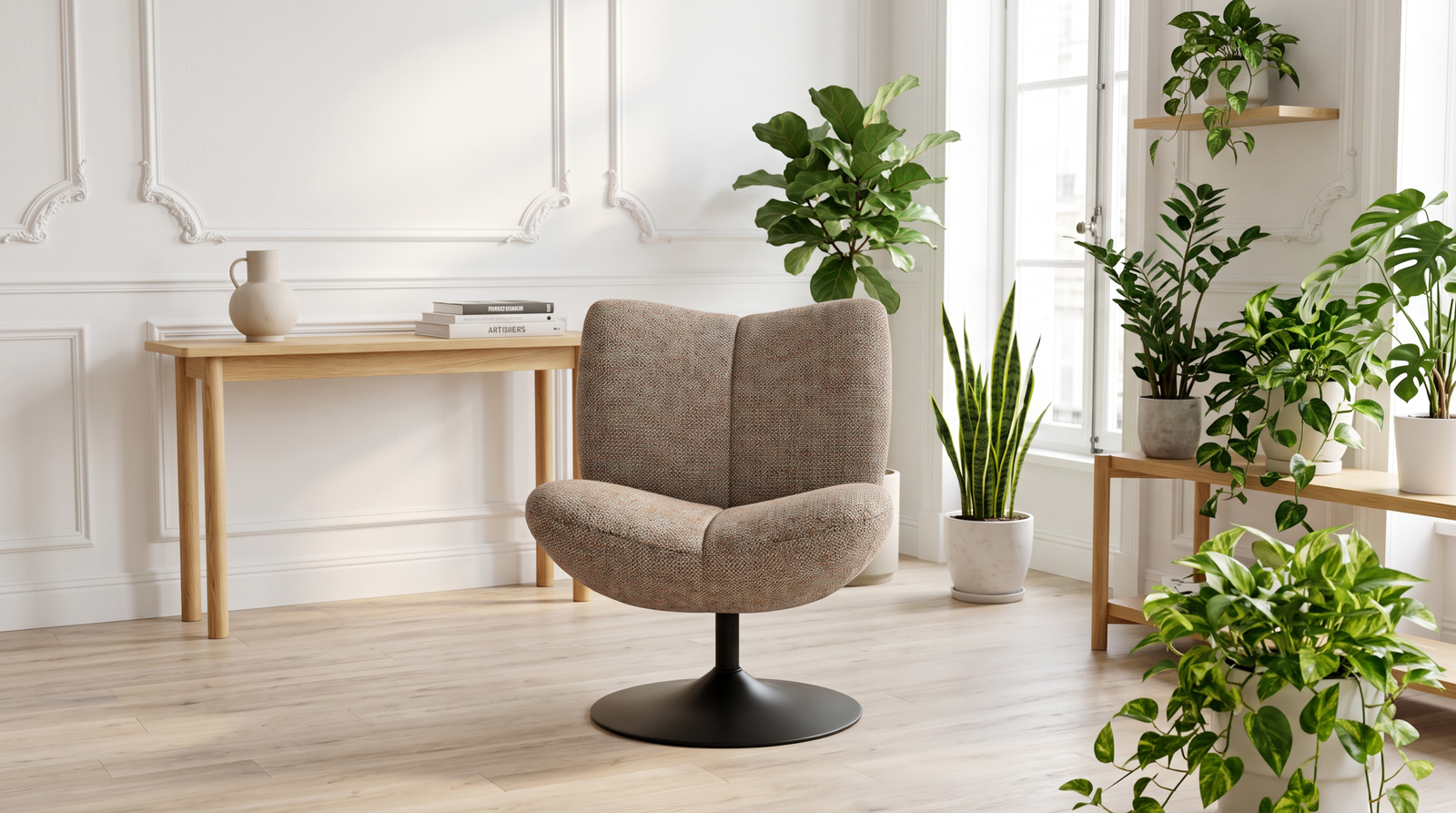 Fauteuil pivotant bouclette Strasbourg terracotta chine salon parisien