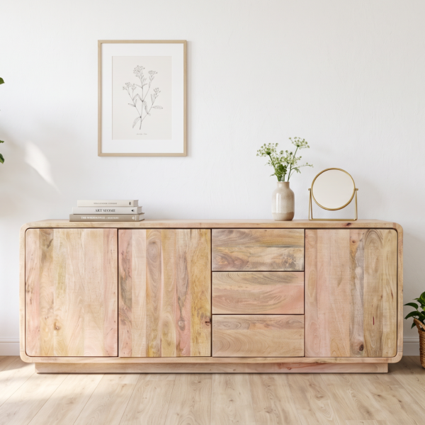 Grand buffet Valenciennes en manguier massif – 180 / 210 cm – 3 portes et 3 tiroirs Ouverture par pression