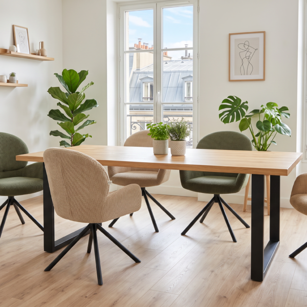 Chaise pivotante Nîmes – Rotation 360° – Tissu côtelé et accoudoirs enveloppants