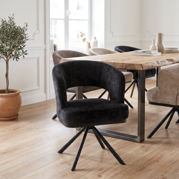 Chaise pivotante Cassel – Rotation 360° – Tissu chenille et dossier arqué signature | Arrivage le 31 octobre