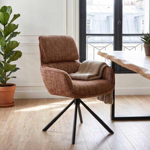 Chaise pivotante Chambon – Rotation 360° – Tissu tweed et passepoil contrastant